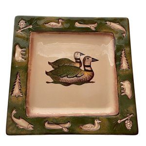Clay Art Rustic Lodge Figural Salad Plate Ducks Small Serving Plate Wood‎ Land